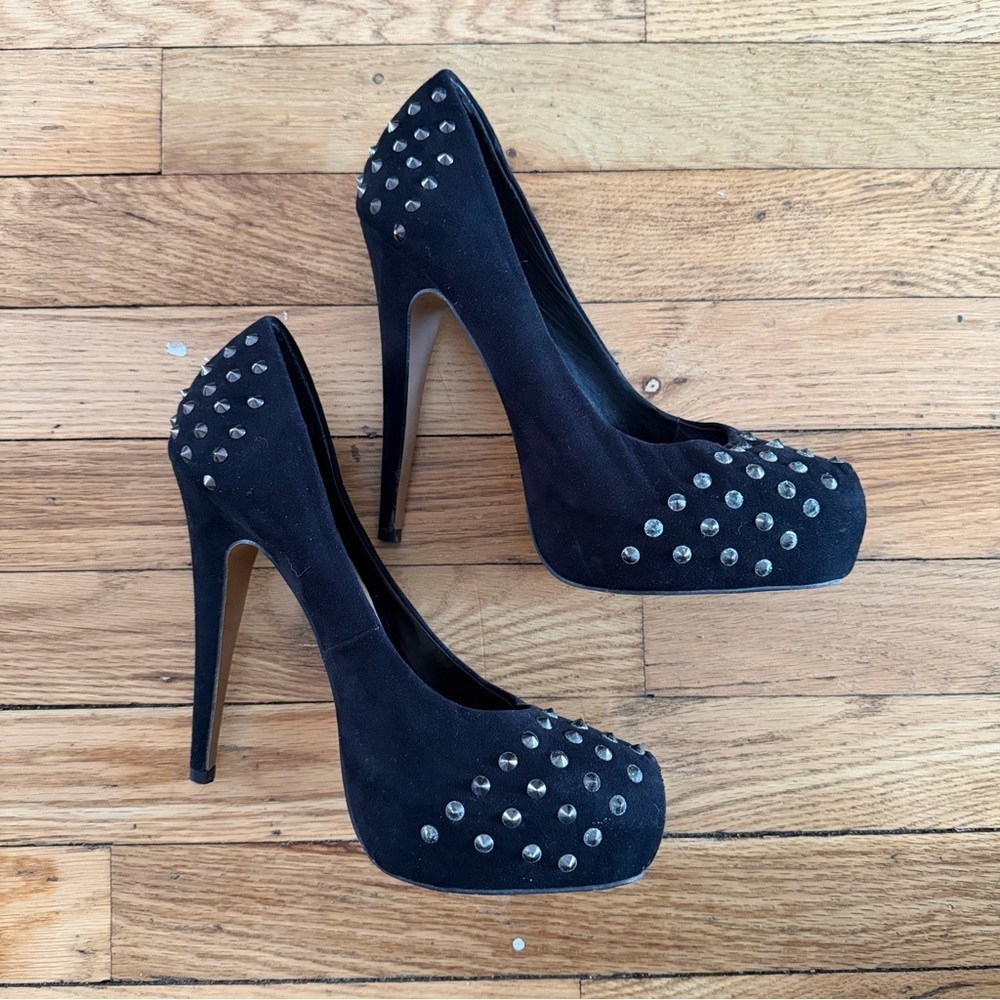 Aldo Black Velvet Studded Heels - Picture 2 of 3